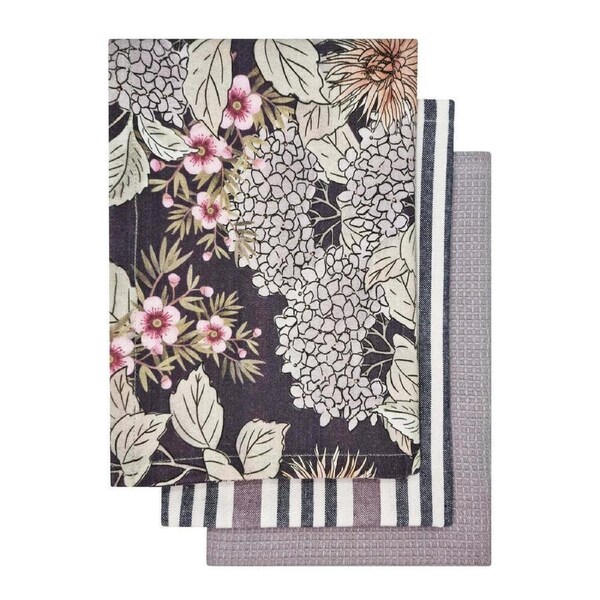 3PK J.Elliot Hydrangea 50x70cm Soft Tea Towel Kitchen Dish/Glass Cloth Dark Grey