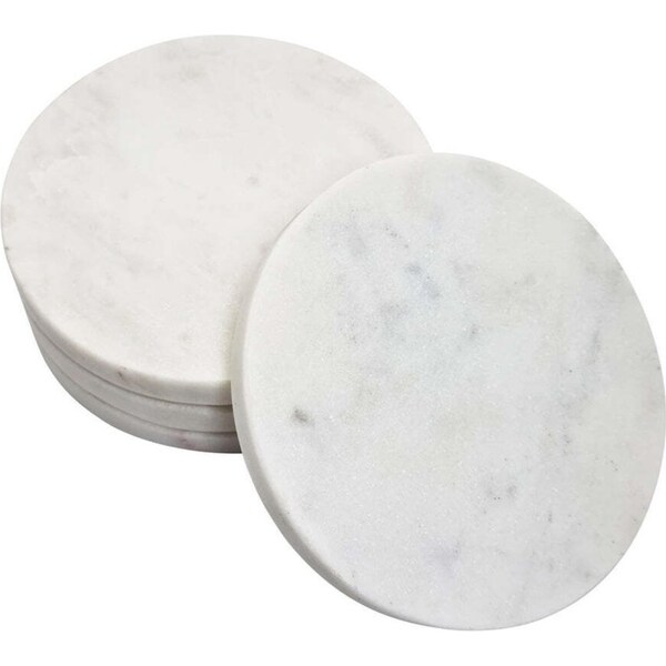 4pc J.Elliot Berna 10cm Marble Coasters Set Handmade Round Drink Mat/Pad White