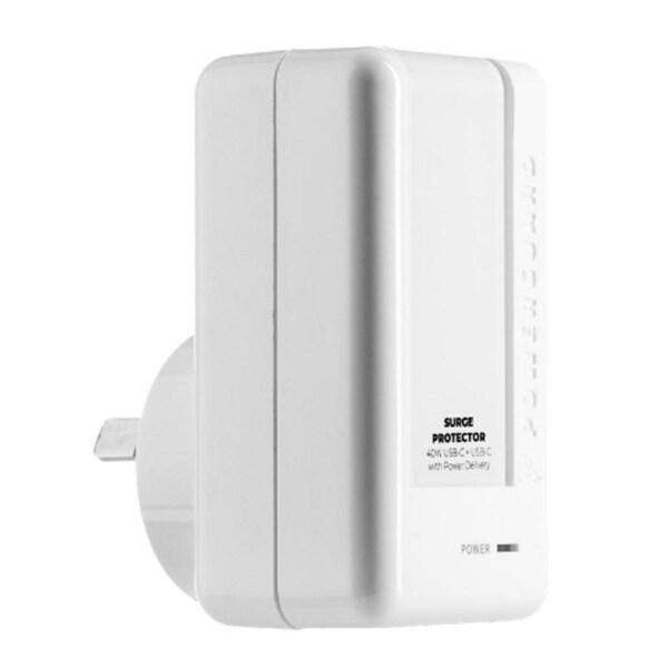3sixT PowerGuard 40W Dual USB-C Phone Wall Charger w/ Surge Protector White