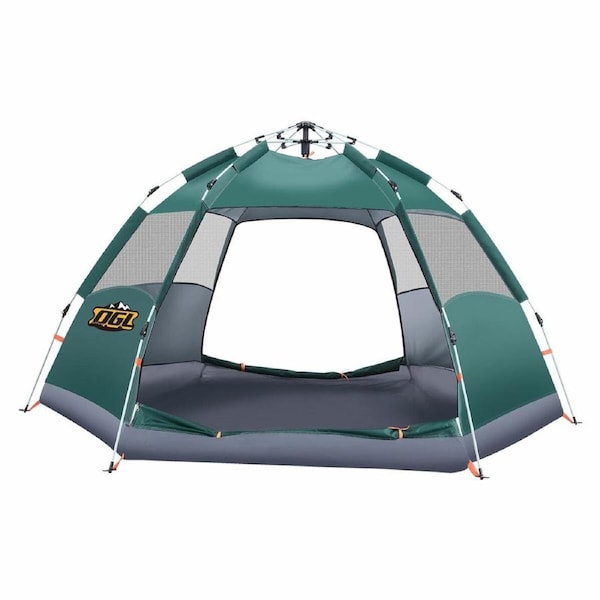 4 Man Beach Tent Shelter Instant Pop Up Camping Family Dome Sun Shade Hiking Picnic Outdoor 240x240x135cm Green OGL
