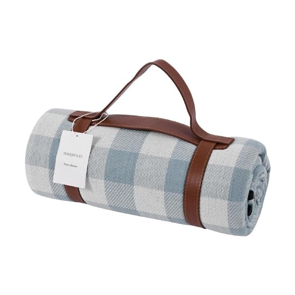 Sherwood Faux Linen Picnic Rug 200x150cm Blue and White Checker