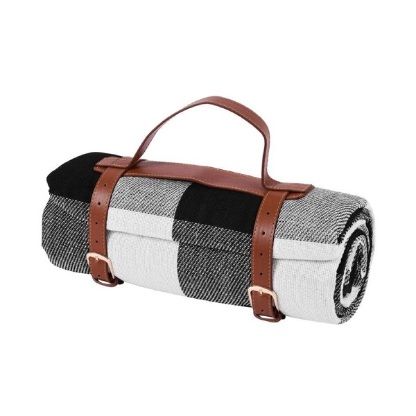Sherwood Faux Linen Picnic Rug 200x150cm Black and White Checker