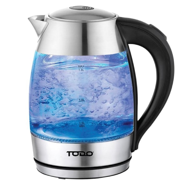TODO 1.7L Glass Cordless Kettle Electric Dual Wall LED Water Jug - Stainless Steel