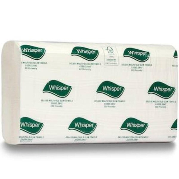 Whisper Deluxe Ultra Slim Hand Towel 1PLY (20 Packs x 200S/Pack) - 3855