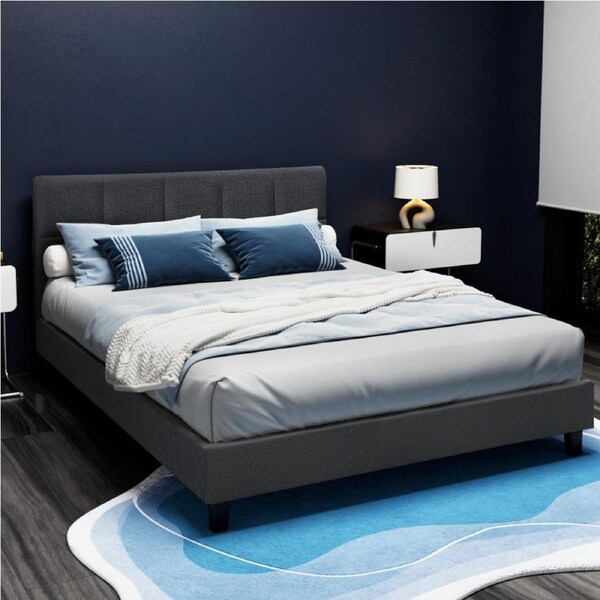 Artiss Bed Frame Checkered Headboard Double Charcoal TINO