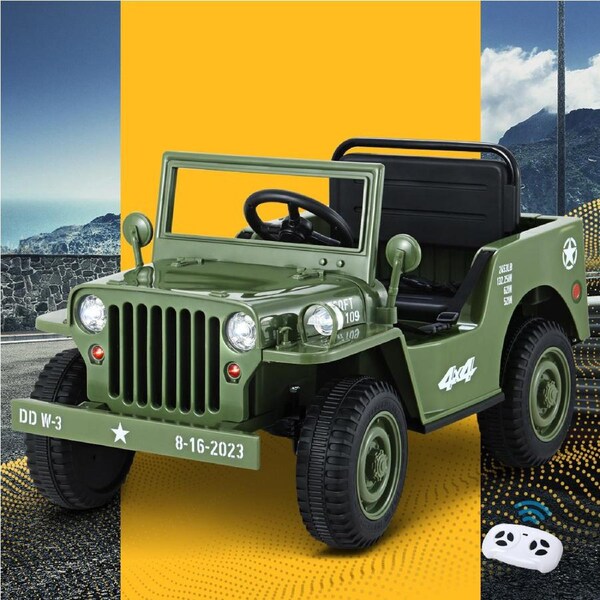 12V Kids Ride On Car Rigo Electric Jeep Military Off Road Toys Remote Olive
