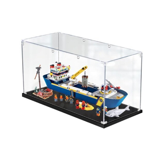 Acrylic Display Case for LEGO 60266 City Ocean Exploration Ship Figure Storage Box Dust Proof Glue Free