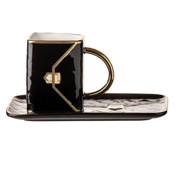 Ladelle Kitchen Tea Cup and Saucer Designer Delight Bag Black