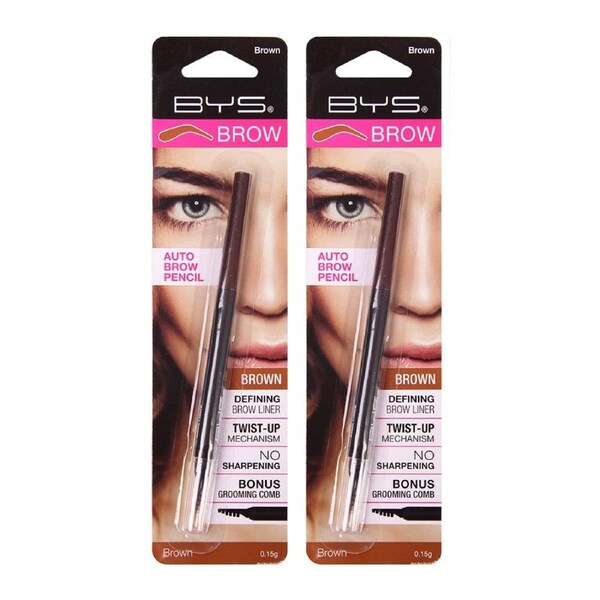 2PK BYS Auto Eyebrow Pencil Face Cosmetic Beauty Makeup w/Built-In Comb Brown