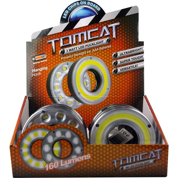 2x Tomcat 3W COB/10 SMD LED 8.8cm Puck Light 160LM Worklight w/ AAA Batteries