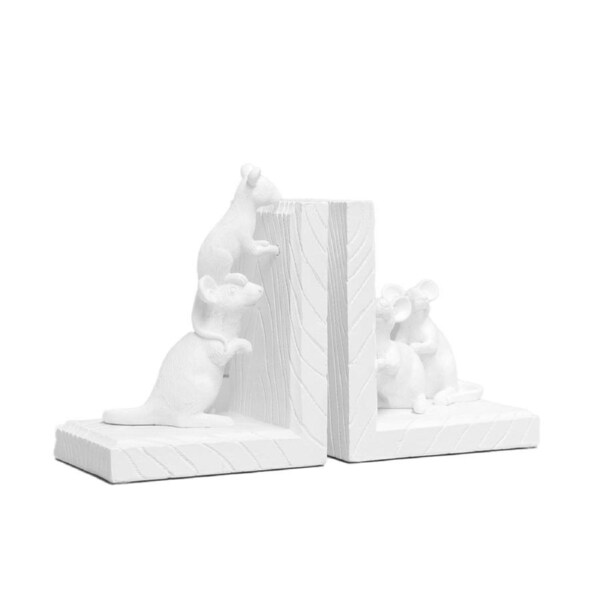 2pc White Moose 26x15cm Resin Mouse Bookend Set Home/Office Book Holder White