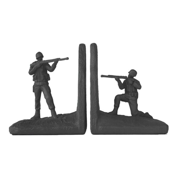 2pc White Moose 28x16cm Resin Soldier Bookend Set Home/Office Book Holder Black
