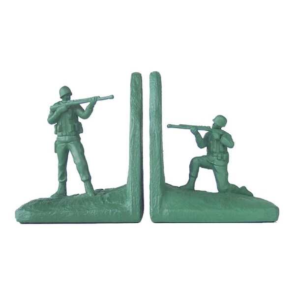 2pc White Moose 28x16cm Resin Soldier Bookend Set Home/Office Book Holder Green