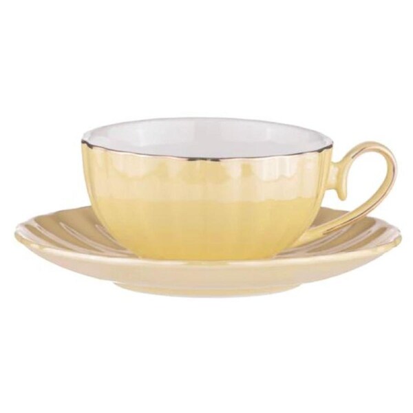 Ladelle Kitchen Tea Cup and Saucer Parisienne Pearl Buttermilk