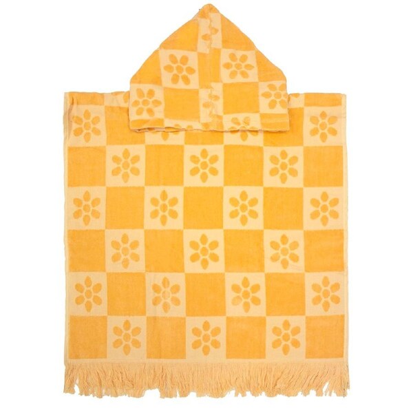 Bambury Kids Daisy Check Poncho Hooded Beach Towels-Quick Drying - Mango