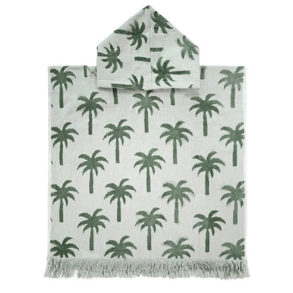 Bambury Kids Palm Poncho Hooded Beach Towels-Quick Drying - Sage