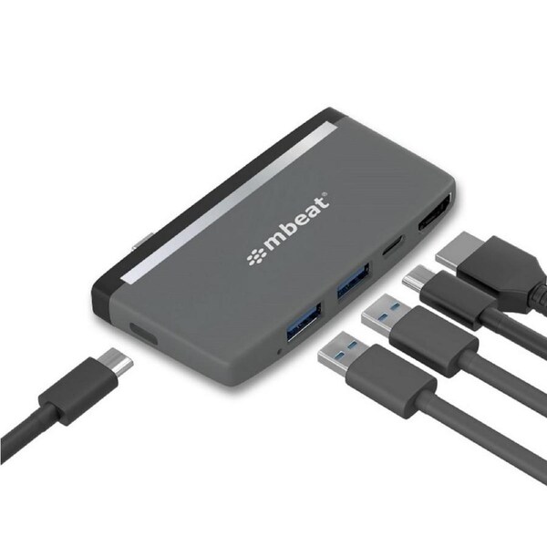 mbeat Essential Pro 5-IN-1 USB- C Hub 4k HDMI Video USB-C PD Pass Through Charge [MB-UCH-59GRY]