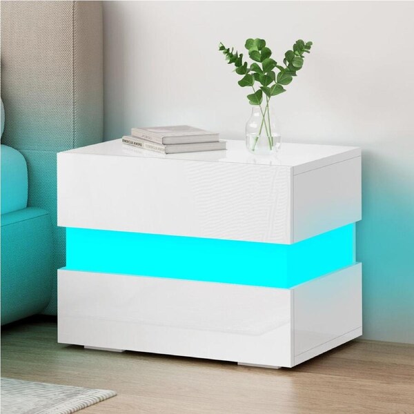 ALFORDSON Bedside Table LED Nightstand 2 Drawers Gloss White