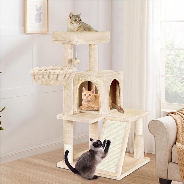 BEASTIE Cat Tree Scratching Post Scratcher Tower Condo House Furniture Wood 100CM