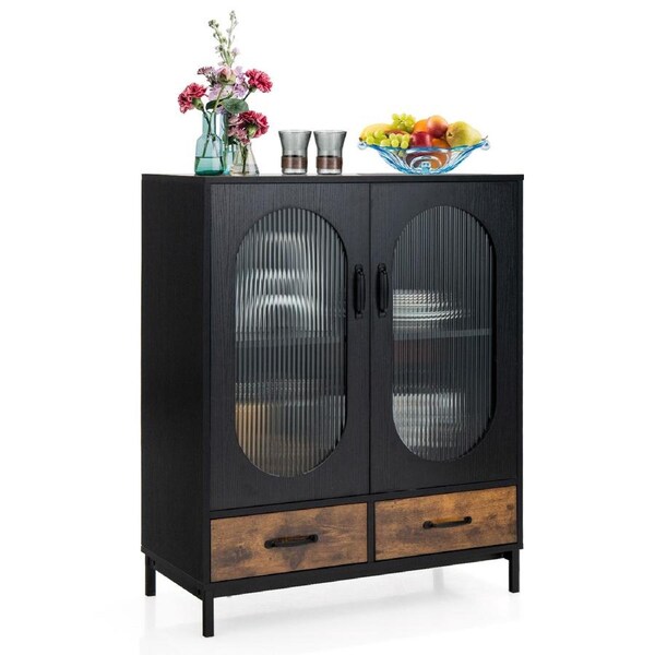 Giantex 2-Tier Industrial Buffet Sideboard Coffee Bar Cabinet w/Doors & Drawers Storage Cabinet for Living Room Dining Room