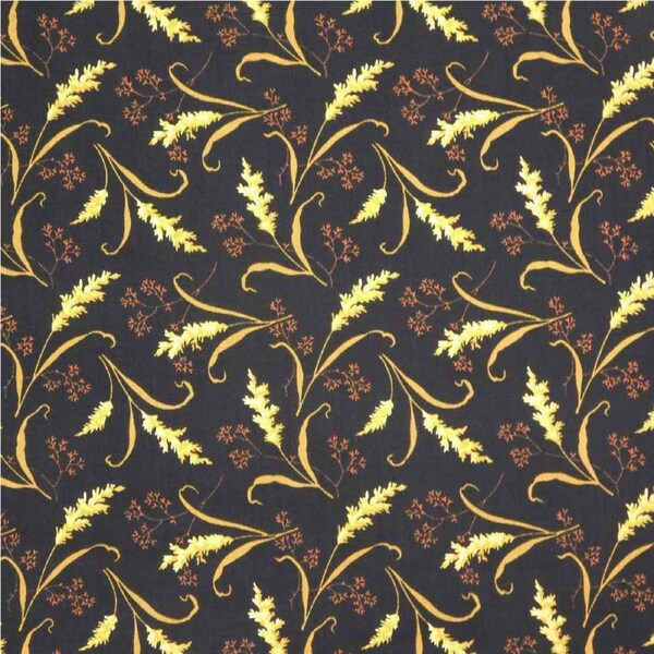 Quilting Patchwork Cotton Sewing Fabric Black Wheat Stalks 1 Meter