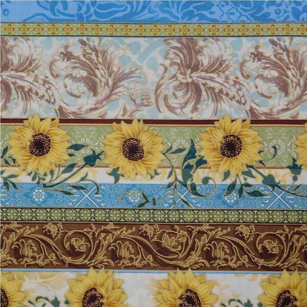 Quilting Patchwork Cotton Sewing Fabric Sunflower Filigree Border 1 Meter