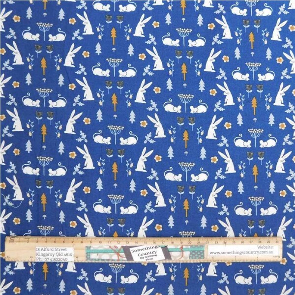 Quilting Patchwork Cotton Sewing Fabric Blue Bunnys 1 Meter