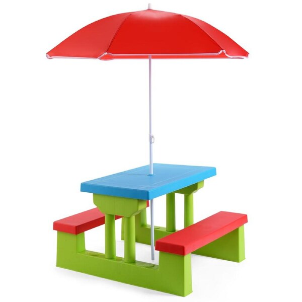 Costway Picnic Table Set Outdoor Party Bench w/Removable Umbrella Activity Play Table Indoor