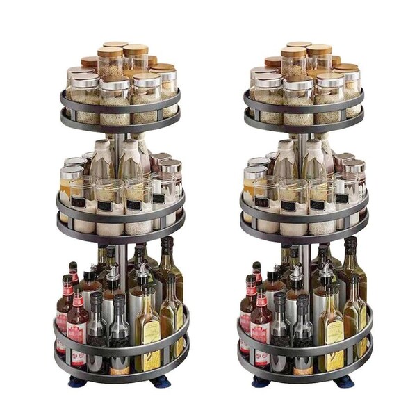 SOGA 2-Pack 3-Tier Steel Black Rotating Kitchen Spice & Seasoning Organizer Shelf