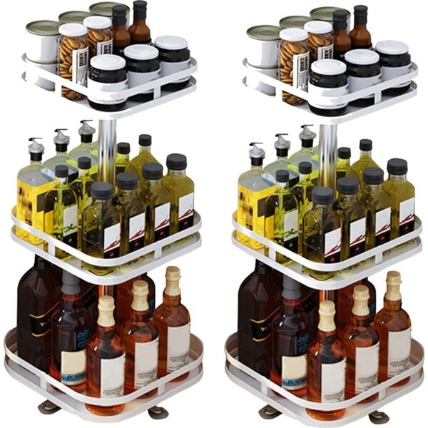 SOGA 2X 3 Tier Steel White Square Rotating Multi-Function Kitchen Portable Storage Spice Seasoning Kitchen Countertop Organiser Shelf