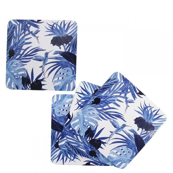 Kitchen Cork Backed Coasters Tropical Blue Set 4