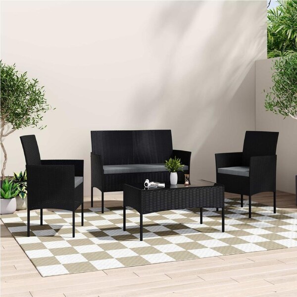 4 Seater Wicker Outdoor Lounge Set-Black