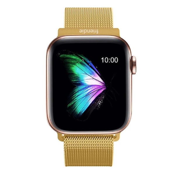 Stainless Steel Link Woven Mesh Infinite Loop Band - The Melbourne in Gold Large - Compatible with Apple Watch Size 42mm to 45mm