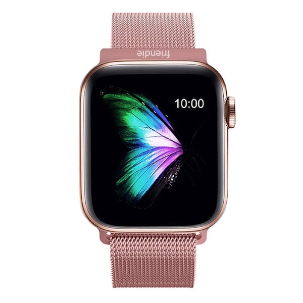 Stainless Steel Link Woven Mesh Infinite Loop Band - The Melbourne in Rose Gold Large - Compatible with Apple Watch Size 42mm to 45mm