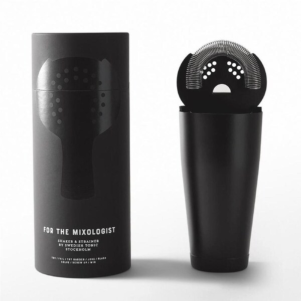 For The Mixologist Cocktail Shaker & Strainer Set Matte Black/Stainless Steel
