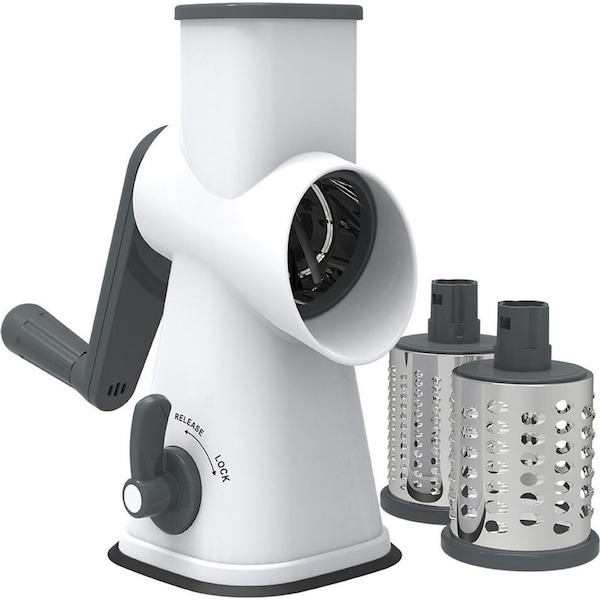 Appetito 3-Blade Drum Vegetable Grater/Slicer w/Lockable Suction Base White/Grey