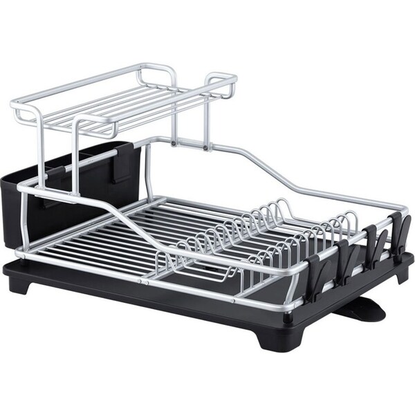 D.Line Pinnacle 52cm Aluminium 2-Tier Dish Rack Storage Organiser w/ Drain Black