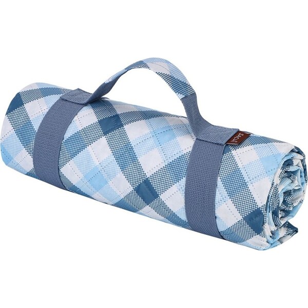 Sachi Reusable Picnic Rug 175x142cm Outdoor Mat w/Carry Handle Gingham Blue/Grey