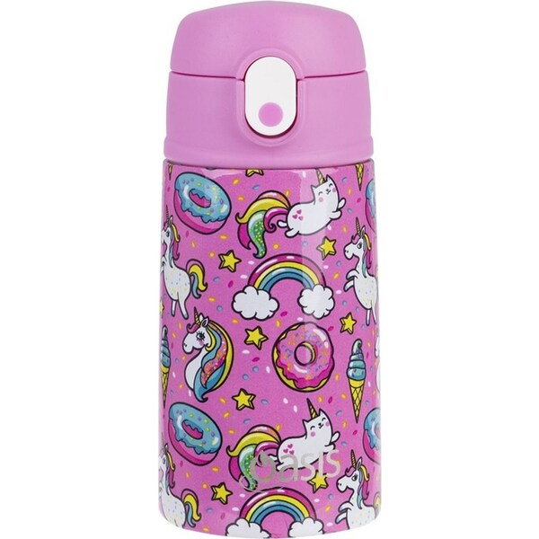 Oasis Double Wall Insulated Kids 400ml Drink Bottle Stainless Steel Unicorns