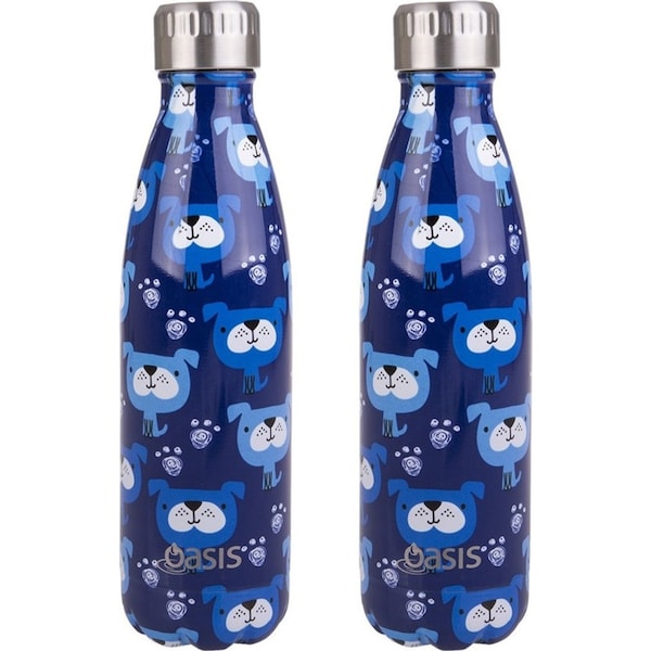 2x Oasis 500ml Double Wall Insulated Drinking Bottle Stainless Steel Blue Heeler