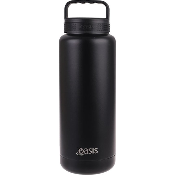 Oasis 1.2L Double Wall Insulated Titan Drink Water Bottle Stainless Steel Black
