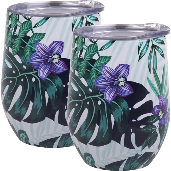 2x Oasis 330ml Stainless Steel Insulated Wine Tumbler/Cup Tropical Paradise