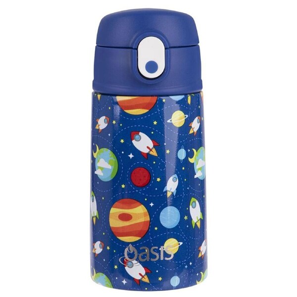 Oasis Double Wall Insulated Kids 400ml Drink Bottle Stainless Steel Outer Space