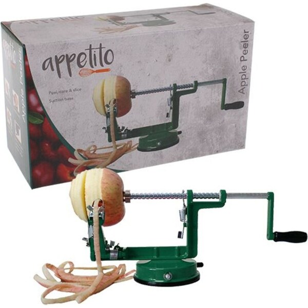 Appetito Apple Peeler/Corer & Slice Steel w/ Suction Base Handwash Only Green