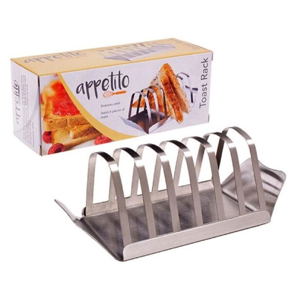Appetito Toast Rack/Stand Sliced Bread Stainless Steel Holder w/ Tray Silver
