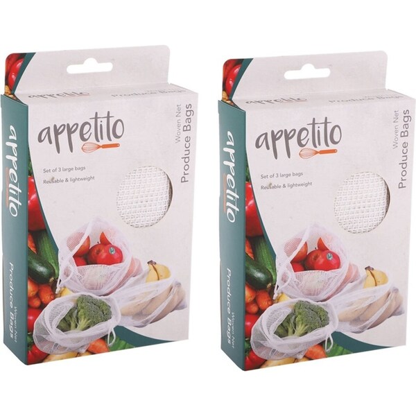 6x Appetito Woven Net Produce Reusable Food Storage Fruit/Vegetable Mesh Bags