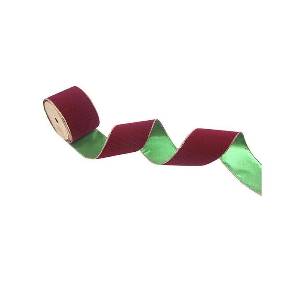 Burgundy Green Velour Double Sided Wire Edge Ribbon 10m