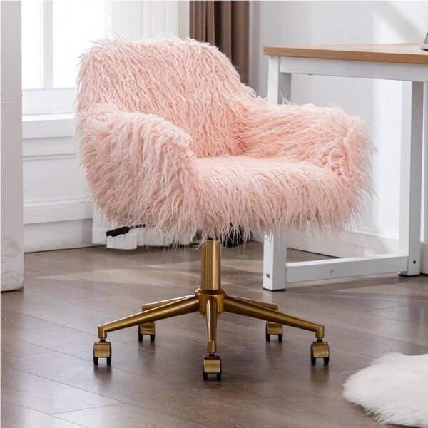 Amore Faux Fur Fluffy Home Office Chair -Pink