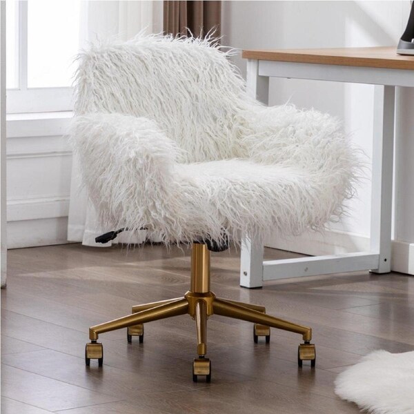 Amore Faux Fur Fluffy Home Office Chair -White