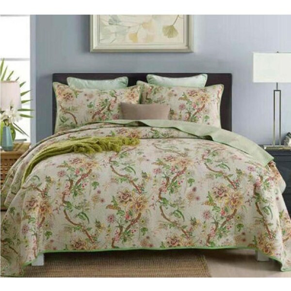 100% Cotton Lightly Quilted Coverlet Set Kew Gardens Queen 230 x 250 cm